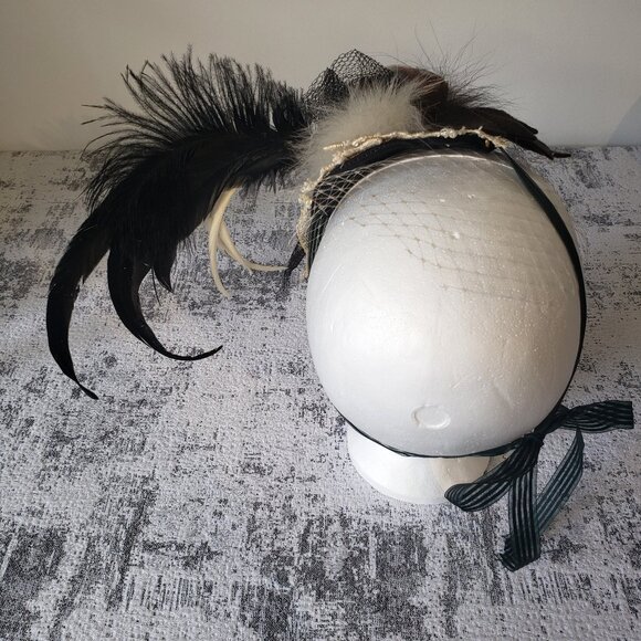 One of a Kind Handmade Custom Feather Head Piece Fascinator - Picture 5 of 12
